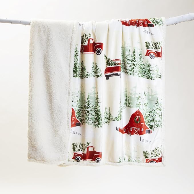 Carstens, Inc. Ultra Premium Super Soft Plush Sherpa Fleece Oversized Throw Blanket 54" x 68", Barn & Truck