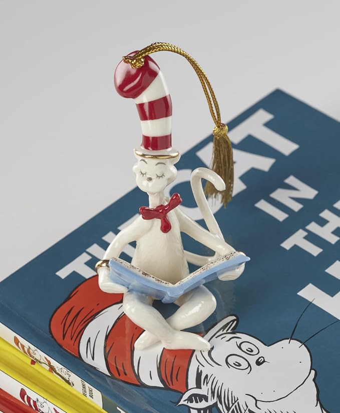 Lenox Dr. Seuss Cat in the Hat Christmas Hanging Ornament | porcelain with gold cord for hanging | collectible gift for dr. seuss fans | 4 inch, gift for women, holiday decor