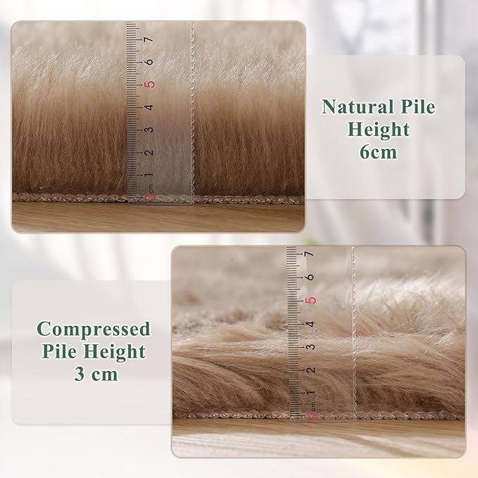 ORINOVA Beige Round Cozy 4ft Shag Rug Washable Furry Soft Area Rug for Living Room Bedroom Cute Nursery Decor Circle Carpet Faux Fur Fluffy Home Décor