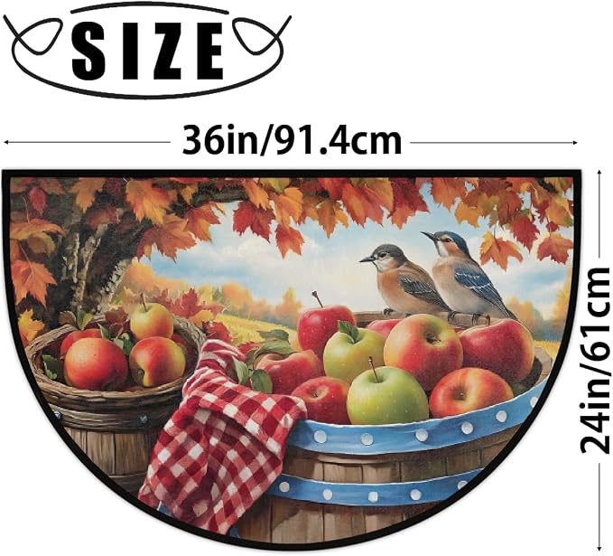 Autumn Half Round Doormat Non-Slip Semi Circle Rug Half Moon Mat | Bird Maple Apple Washable Soft Absorbent Indoor Outdoor Entrance Kitchen Bathroom Sink Patio Welcome Fireplace Floor Rug