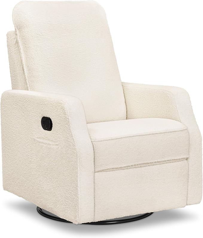 Davinci Lucas Pillowback Swivel Recliner in Cozy Cream Boucle, Greenguard Gold & CertiPUR-US Certified | GREENGUARD Gold Certified Nursery Recliner Chair w/ High Pillow-Back, Padded Arms & Bonus Lumbar Pillow - Manual, 360° Swivel