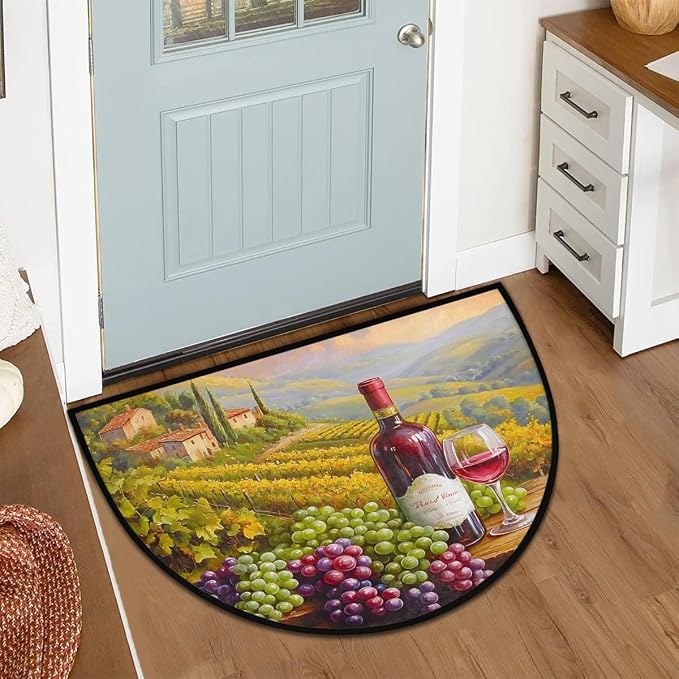 Wine Grapes Half Round Rug Half Moon Door Mat Half Circle Rugs | Modern Washable Non-Slip Semi Circle Rug Welcome Half Round Door Mat Indoor Entrance Kitchen Home Bedroom Living Room Decor
