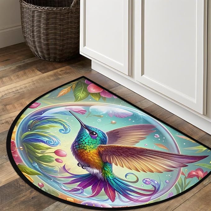 Hummingbird Half Round Door Mat Non-Slip Semi Circle Rug Half Moon Doormat | Animal Hummingbird Soft Washable Welcome Entrance Mat for Outdoor Indoor Floor Bedroom Bathroom Home Kitchen Festival Decor