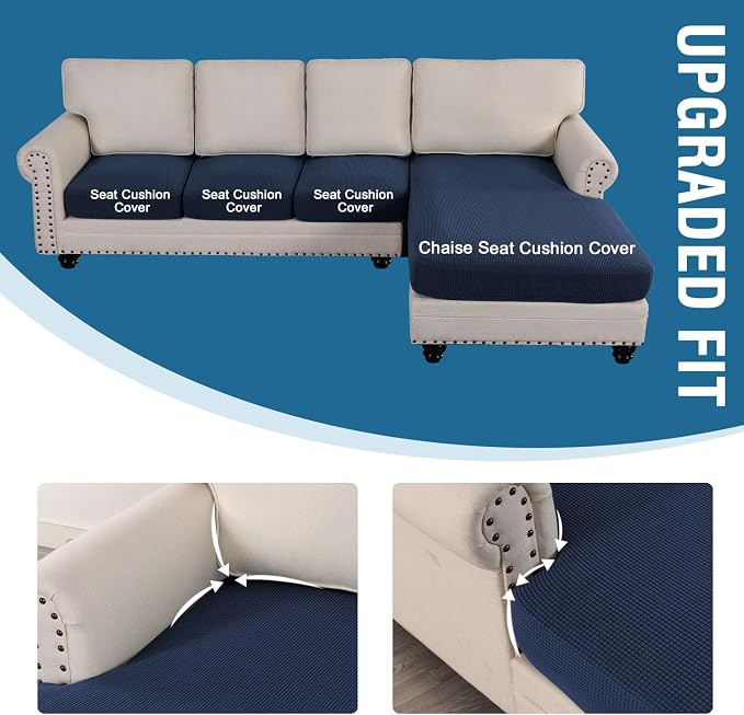 H.VERSAILTEX Sectional Couch Covers 4 Pieces Sofa Seat Cushion Covers L Shape Separate Cushion Couch Chaise Cover for Both Left/Right Sectional Couch (Seat Only: 1 Chaise + 3 Sofa, Navy)