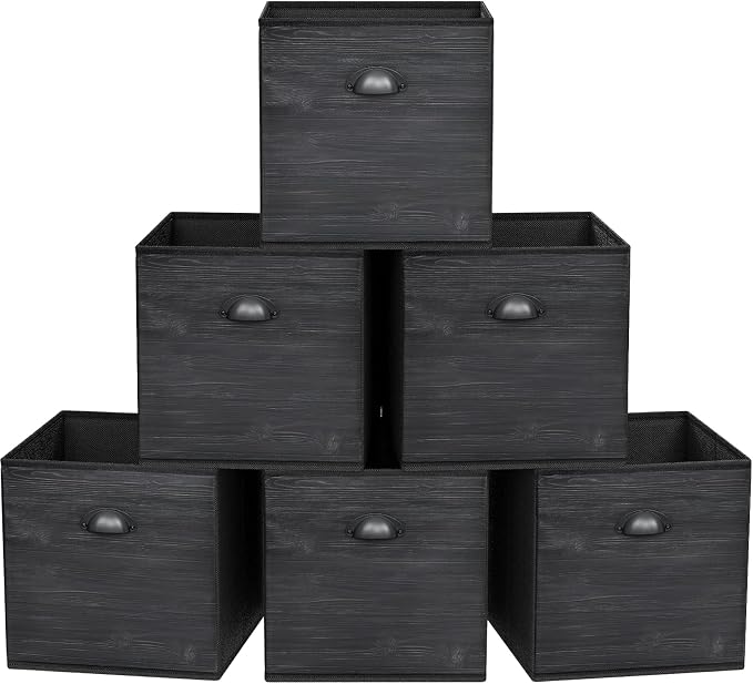 homyfort Faux Wood Grain Cube Storage Organizer Bins, 12x12 Inch Storage Cubes, Closet Cloth Baskets Box for Shelves, Set of 6