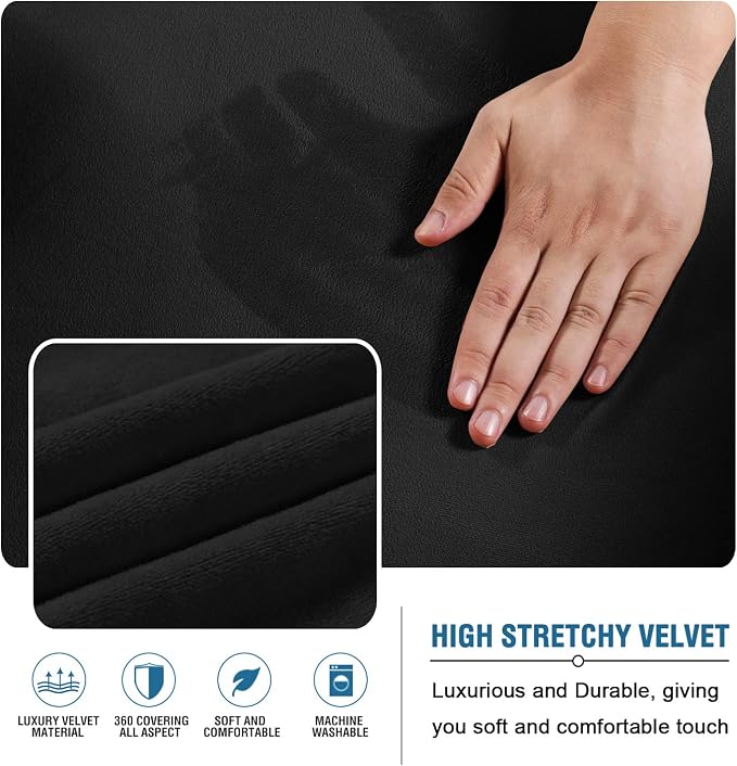 H.VERSAILTEX Velvet Futon Cover Armless Sofa Covers Sofa Bed Covers Stretch Futon Couch Cover Sofa Slipcover Furniture Protector Thick Soft Form Fitted Stay in Place, Black