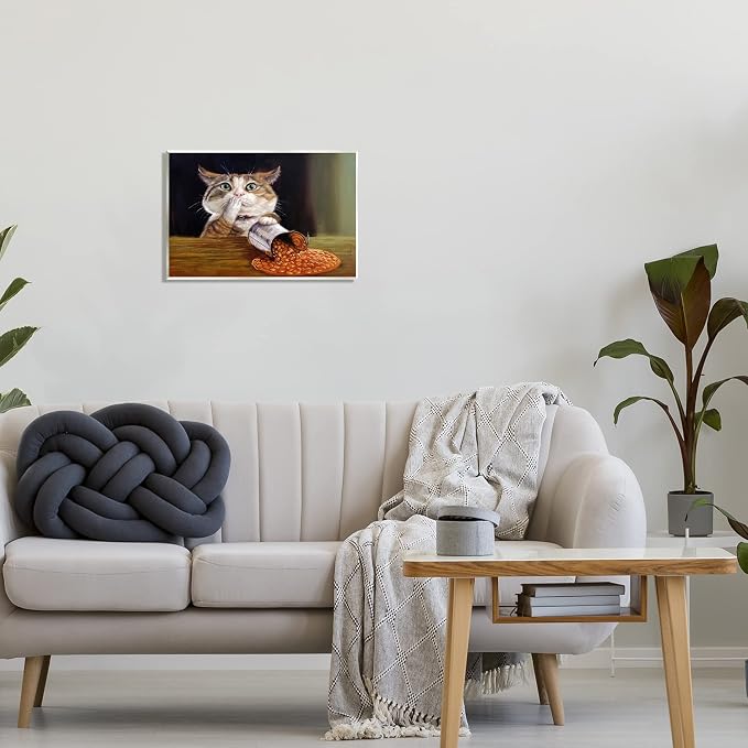 Humorous Cat Kitchen Still Life, 13 x 19 Inch Mounted Print on Wall Plaque | Stupell Industries · By Lucia Heffernan · Ready to hang · Hand finished · Printed in Johnston · Rhode Island · Made in USA