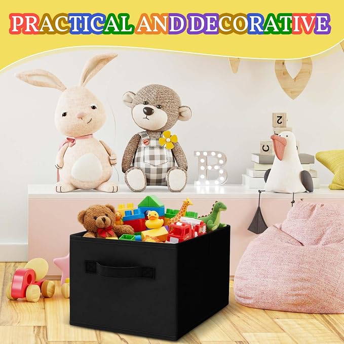 Yinder 4 Pcs Cube Storage Bin Black 14''x10''x8'' Storage Bins for Kids Classroom Decor Colorful Bins Foldable Baskets for Playroom Nursery Organizer Fabric Boxes