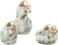Glitzhome Set of 3 Hand Blown Glitter Glass Pumpkins - Fall Decor for Halloween & Thanksgiving Handmade Table Accent Harvest Home Decor, Gray Marble