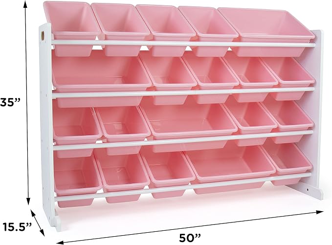 Humble Crew Toy Storage Organizer with 20 Removable Storage Bins for Kids Playroom, 4-Tier Toddler Toy Organization and Storage, White/Pink
