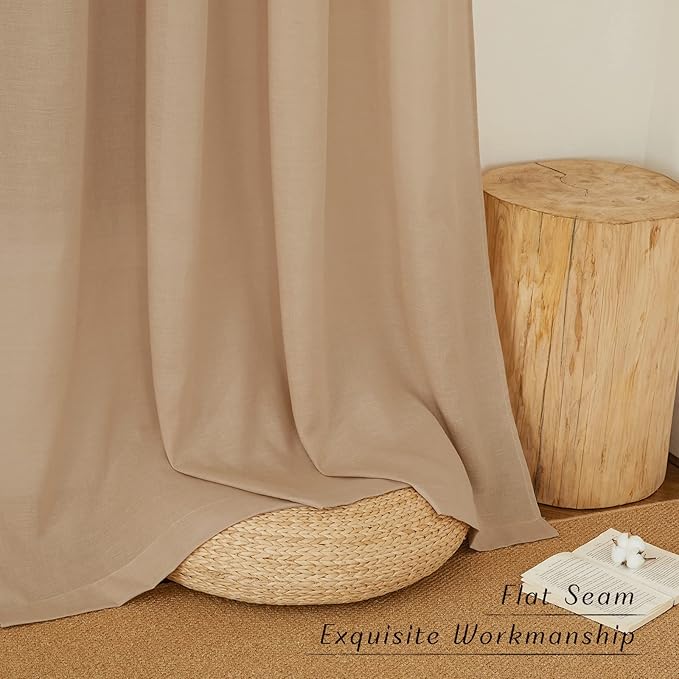 NICETOWN Rustic Linen 102 inch Long Curtains for Living Room, Grommet Privacy Added Thick Linen Weave with Light Filter Window Curtains & Drapes for Bedroom, Camel, W55 x L102, 2 Panels