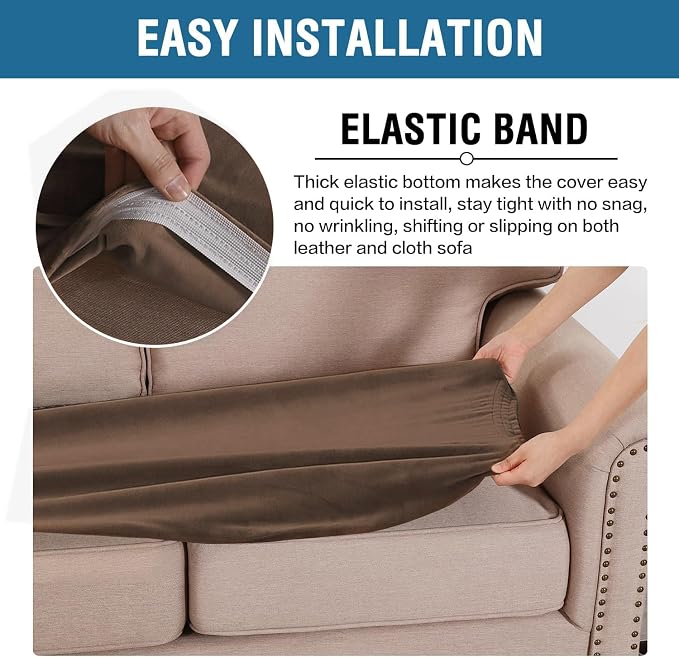 H.VERSAILTEX Velvet Stretch Individual Couch Cushion Cover Plush Slipcover for Loveseat Sofa Furniture Protector Seat Cover (1 Piece Loveseat Cushion Cover, Caramel)