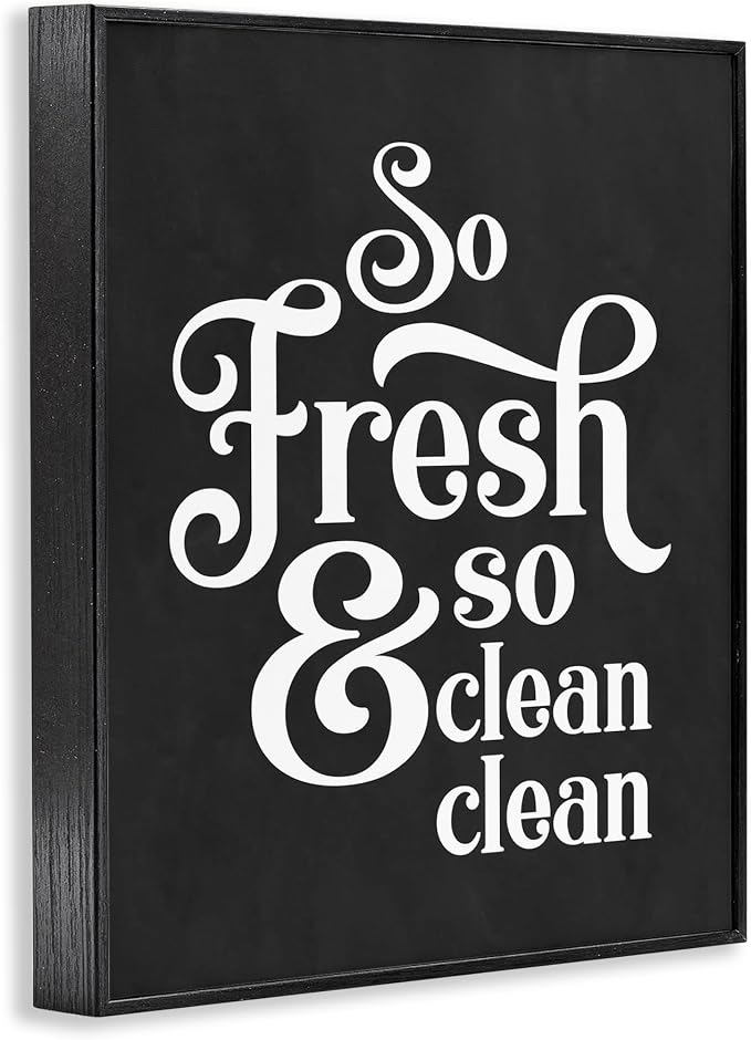 Stupell Industries So Fresh So Clean Laundry Phrase Vintage Typography, Designed by Lettered and Lined Black Framed Wall Art, Grey