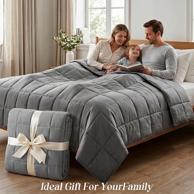 Smart Queen Weighted Blanket for Adults (10 lbs, 48” x 72”, Twin Size) Breathable Heavy Throw Blanket for 80-120 lbs, Soft Thick Blankets with Cooling Glass Beads, All Season, Machine Washable, Grey