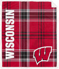 NCAA Wisconsin Badgers Playmaker Plaid Ultra Cozy Sherpa Throw