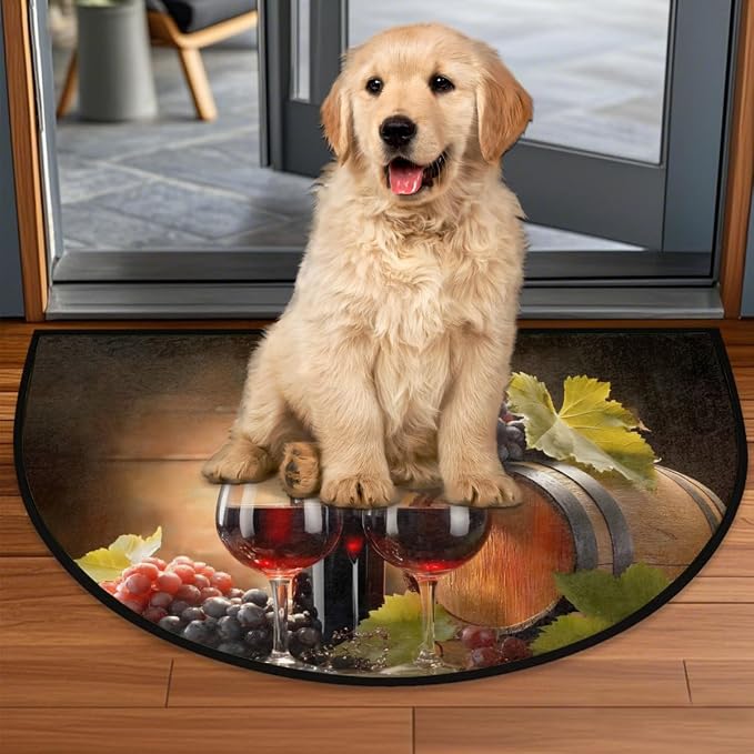 Pardick Wine Half Round Door Mat Welcome Entrance Mat Bath Bathroom Rug | Wine Welcome Entrance Mat Anti-Slip Half Moon Bath Mat Semi Circle Rug Indoor Outdoor Kitchen Rug
