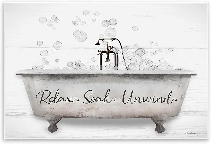 Stupell Industries Relax Soak Unwind Bathtub Bubbles Wall Plaque Art, Design by Lori Deiter, 19 x 13 | Stupell Industries · By Lori Deiter · Ready to hang · Calm bath and laundry charm · Made in USA