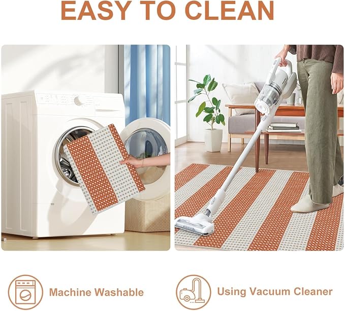 OJIA Front Door Rug 24"x51" Outdoor Door Mat Striped Porch Rug Fall Decor | Washable Front Door Mat Outside Entrance Small Area Rug Cotton Woven Carpet for Porch Kitchen Entryway Patio Orange/White