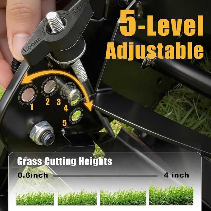 14-Inch Reel Lawn Mower, 5-Blade Manual Push Grass Cutter | 5 Cutting Heights, Durable 65Mn Steel Blades, Quiet Eco-Friendly Operation, Suitable For Small Yard