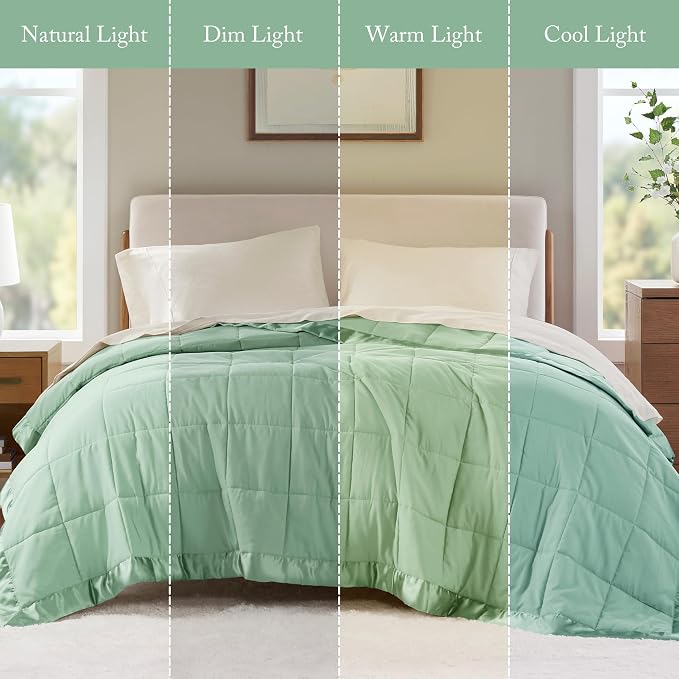 Madison Park Down Alternative King Blanket for Bed, Satin Trim, Seafoam | Lightweight Windom Blanket Premium 3M Scotchgard Moisture Wicking Treatment, OEKO TEX, Soft Bed Cover, All Season