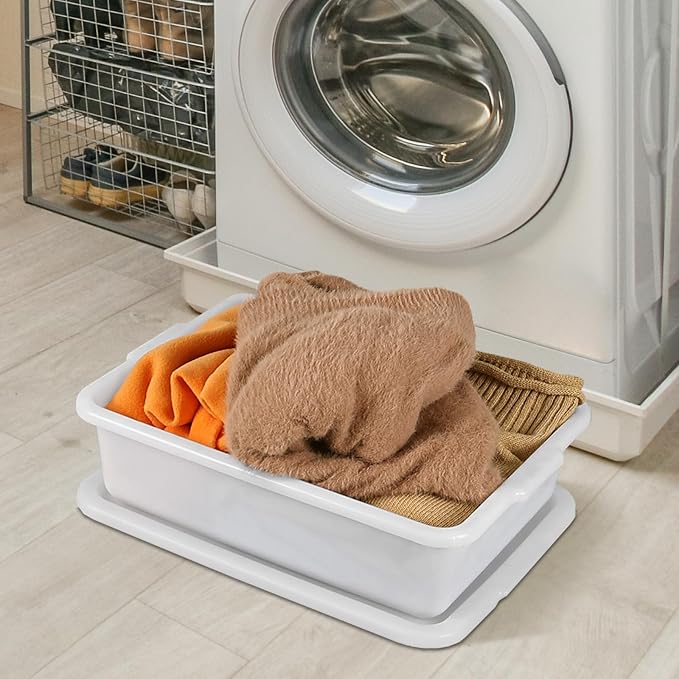 3-Pack 13 L Plastic Commercial Bus Tub with Lid, Restaurant Dish Tub | White