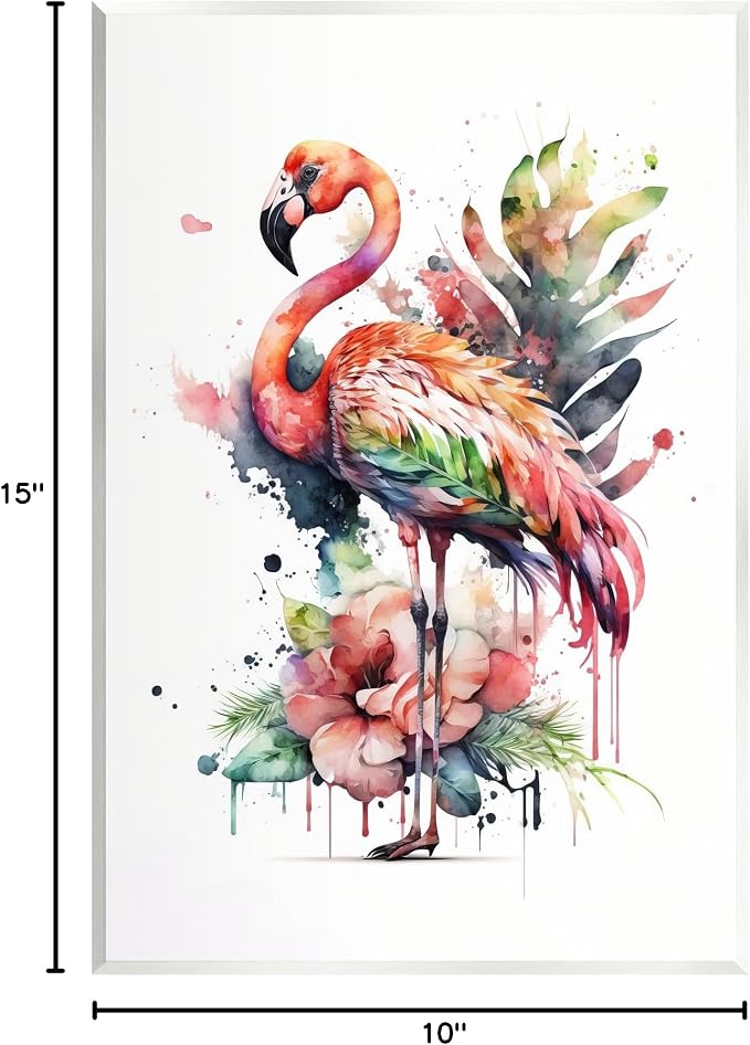 Modern Splash Flamingo Floral, 10 x 15 Inch Mounted Print on Wall Plaque | Stupell Industries · By LSR Design Studio · Ready to hang · Tropical floral charm for any room · Made in USA
