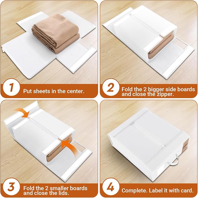 StorageTastic 8 Pack Bed Sheet Closet Organizers and Storage,Sturdy Foldable Storage Containers with Window and Label,Storage and Organization for Bedding Sheets,Duvet Covers,Blankets (White)