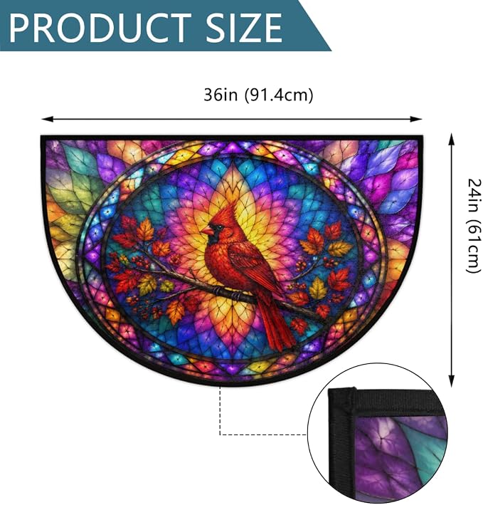 Cardinal Half Round Door Mat Welcome Entrance Mat Bath Bathroom Rug A4 | Cardinal Glass Painting Welcome Entrance Mat Anti-Slip Half Moon Bath Mat Semi Circle Rug Indoor Outdoor Kitchen Rug