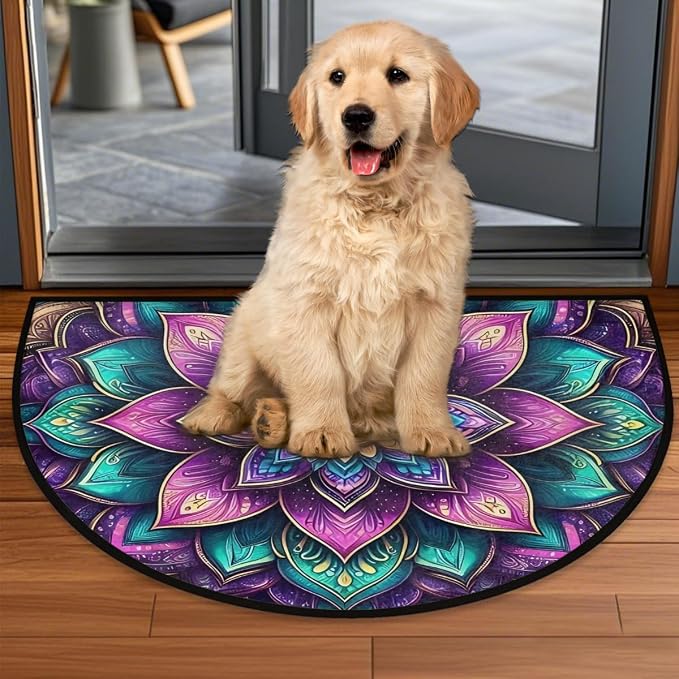 Bohemia Half Round Doormat Semi Circle Rug Half Moon Rug Entryway Mat | Boho Mandala Washable Non Slip Outdoor Floor Rug Kitchen Mat for Indoor Outdoor Bathroom Fireplace Bath Decor