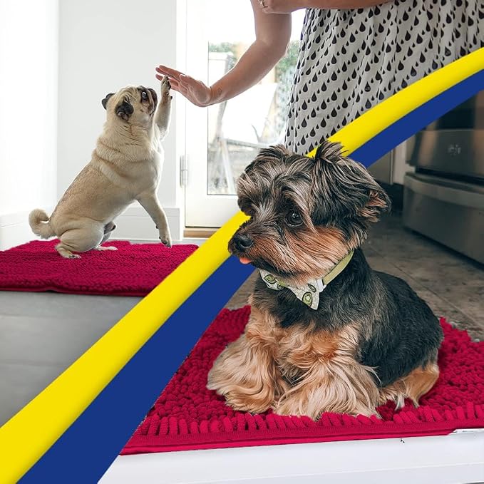 Muddy Mat® | Super Water Absorbent Door Mat Indoor, Microfiber Quick Dry Chenille Entryway Rug, Slip Resistant Front Door Mat, Indoor Mats for Entryway, Machine Washable Pet Rug, Maroon 32" x 70"