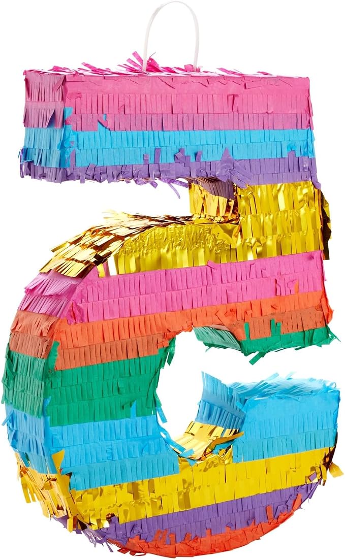 BLUE PANDA Rainbow Number 5 Pinata - Small, Multicolored, 12 x 16.5 x 3 In - Pinata for Kids Birthday Party & Fiesta Decoration