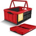 CleverMade Collapsible Shopping Basket, 32L, Recycled Plastic, Red | Rigid walls support up to 35 lb, while top and side handles balance heavier grocery, laundry, or gear loads.