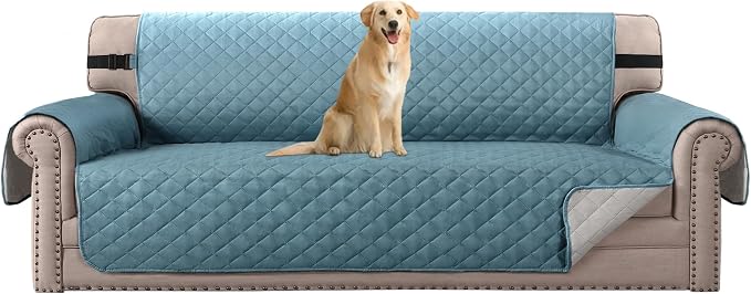H.VERSAILTEX Reversible Sofa Cover Couch Cover for 3 Cushion Couch Water Resistant Furniture Protector for Pets Durable Large Cushion Protector with Elastic Strap(Oversized Sofa, Cameo Blue/Beige)