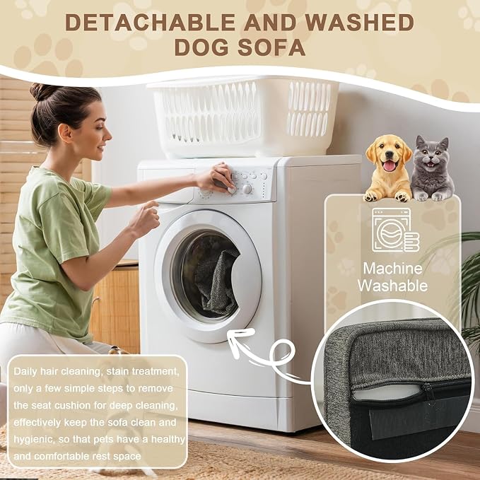 Dog Sofa Couch for Small to Medium Dogs, Memory Foam Dog Couch with Washable Fabric, Removable Cushion, Sofa Bed for Medium Dogs, Dark Gray
