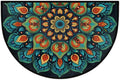 Flowers Mandala Half Round Door Mat Non Slip Half Circle Rugs | Green Ethnic Washable Half Moon Rug Semi Circle Rugs Indoor Entrance Floor Carpet for Kithen Bedroom Fireplace Decor