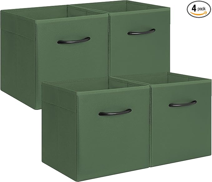 StorageWorks Green Storage Cubes, 11 Inch Cube Storage Bins with Handle, Cube Storage Organizer Bins for Shelves and Closet, Collapsible Storage Bins, 4-Pack