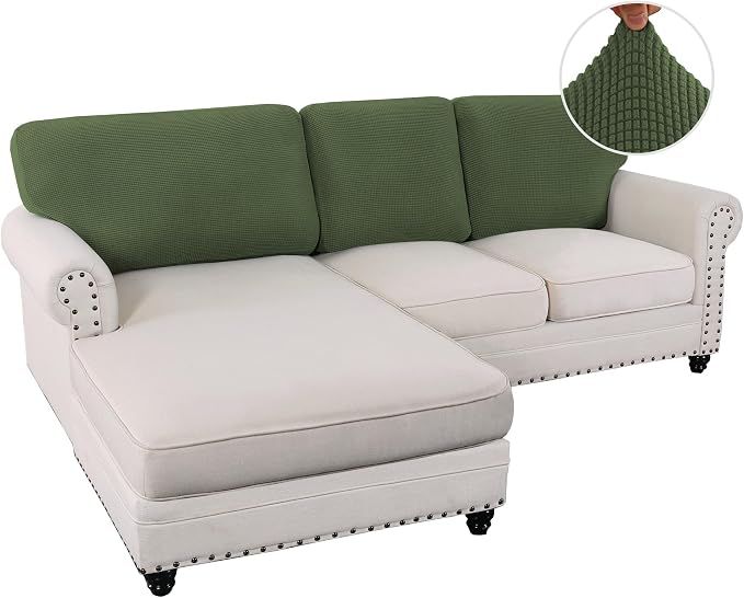 H.VERSAILTEX Backrest Cushion Covers Sectional Couch Back Cushion Covers for Sectional Sofa Set for Both Left/Right Couch (Back Only: 1 Chaise + 2 Sofa, Bronze Green)