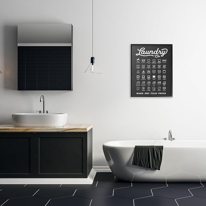 'Laundry Business Symbols Chart'| Framed Giclee Art | Stupell Industries | Black, 24 x 30 Inches, Easy to Hang and Sturdy, Made in USA, by Lettered and Lined