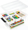 17QT Clear Storage Box with Tray for Crafts & Lego Organization | Removable 5-compartment tray separates small beads & sewing kits, while deep base stores bulky tools. Portable & BPA-free.