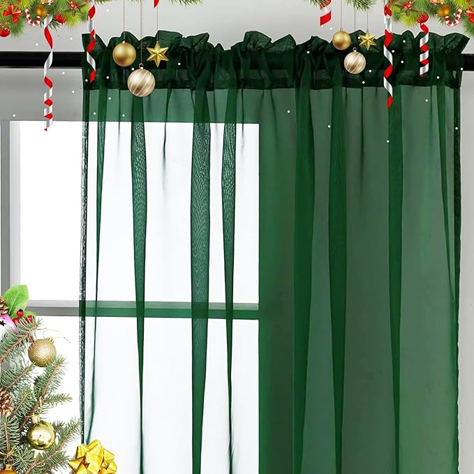 SpaceDresser Basic Rod Pocket Sheer Voile Window Curtain Panels White 1 Pair 2 Panels 60 Width 72 Inch Long for Kitchen Bedroom Children Living Room Yard(Foliage Green,60 W x 72 L)