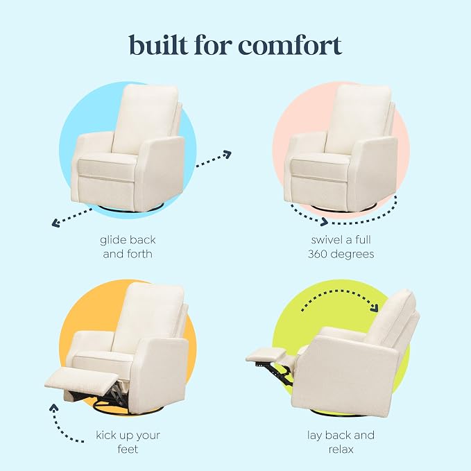 Davinci Lucas Pillowback Swivel Recliner in Cozy Cream Boucle, Greenguard Gold & CertiPUR-US Certified | GREENGUARD Gold Certified Nursery Recliner Chair w/ High Pillow-Back, Padded Arms & Bonus Lumbar Pillow - Manual, 360° Swivel