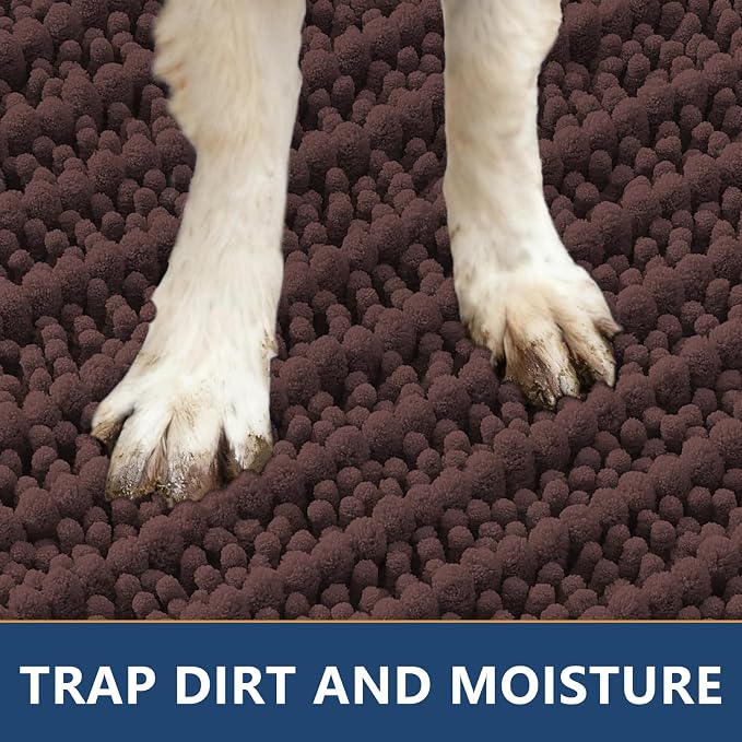 Smiry Dog Door Mat for Muddy Paws 70x24, Absorbent Dirt Trapper, Non-Slip Washable Chenille Entryway Rug for Inside Floor, Brown, Layered Pattern