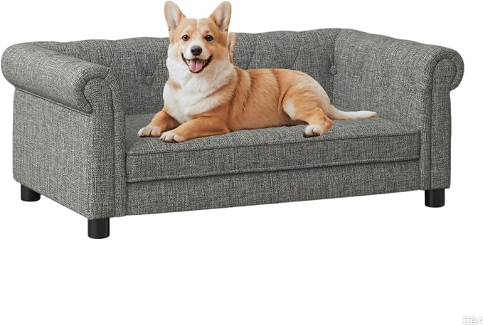 39" Dog Sofa Couch Bed for Small, Medium, Large Dogs,Memory Foam Pet Sofa with Removable Cover, Comfortable Pet Couch with Backrest and Armrests, Easy to Clean and Maintain（Light Grey）