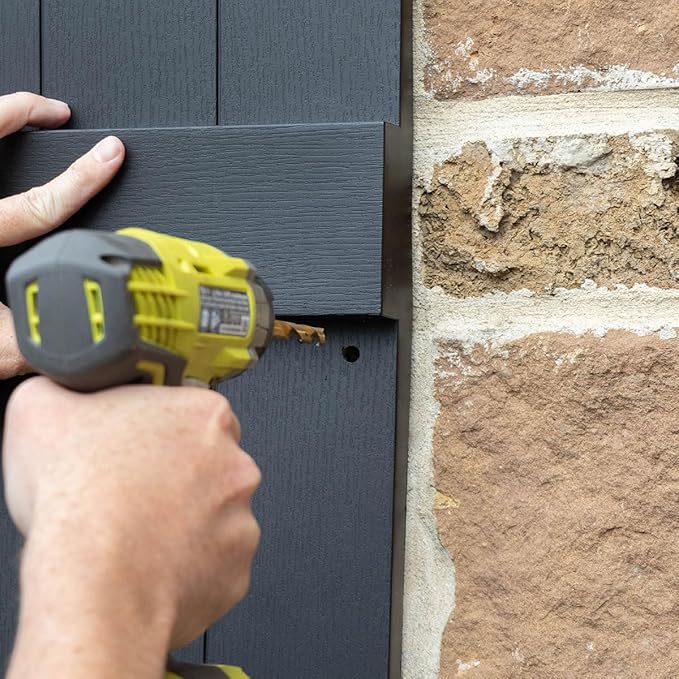 Ekena Millwork Lifetime Vinyl LL1S14X08000TG Standard Cathedral Top Center Mullion, Open Louver Vinyl Shutters, w/Installation Shutter-Lok's & Matching Screws (Per Pair), 14.5"W x 80"H, Tuxedo Grey