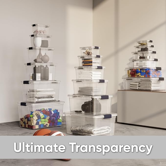 Superio Clear Storage Box with Lid, 8.75 Quart Plastic Container Bins for Organizing, Stackable Crates, BPA Free, Non Toxic, Odor Free, Organizers for Home, Office, School, and Dorm, 18 Pack