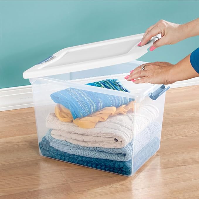 Sterilite 18-Pack Latching Box, Under Bed Storage Bins with Lids, Clear Plastic, 25 Quart - Heavy-Duty Organizing Containers for Closet, Bathroom, and Office | Heavy-Duty and Stackable Plastic Containers with Latches for Closet, Cabinet, Bedroom, Bathr...
