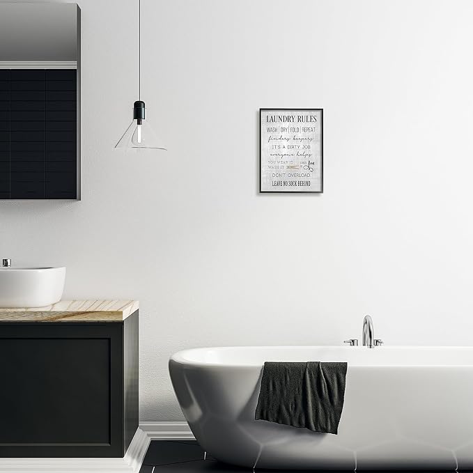 'Laundry Room Rules Family List'| Framed Giclee Art | Stupell Industries | Black, 11 x 14 Inches, Easy to Hang and Sturdy, Made in USA, by CAD Designs