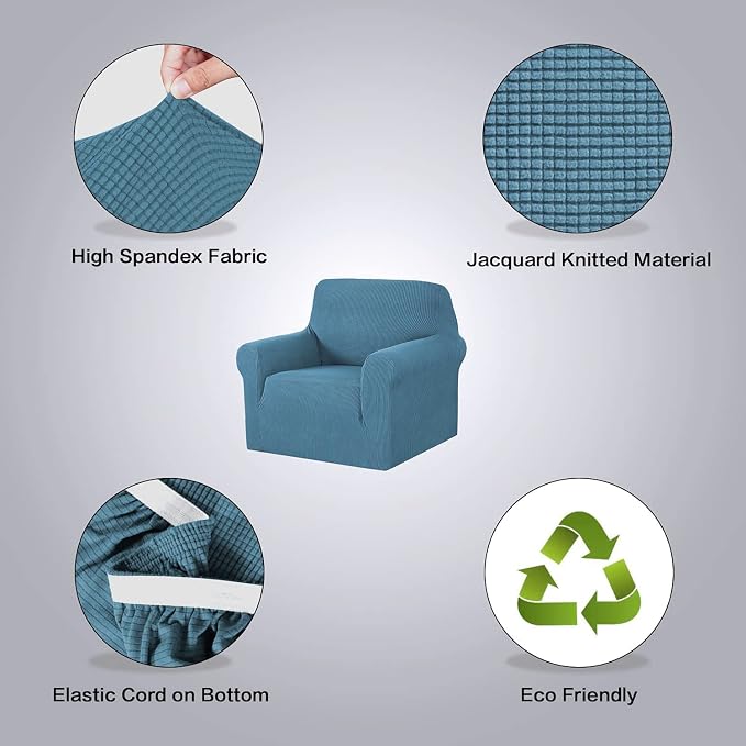 H.VERSAILTEX Armchair Cover High Stretch Sofa Slipcover 1 Piece Couch Covers for Sofa Durable Spandex Fabric Non Skid Machine Washable(Armchair 31"-40", Dusty Blue)