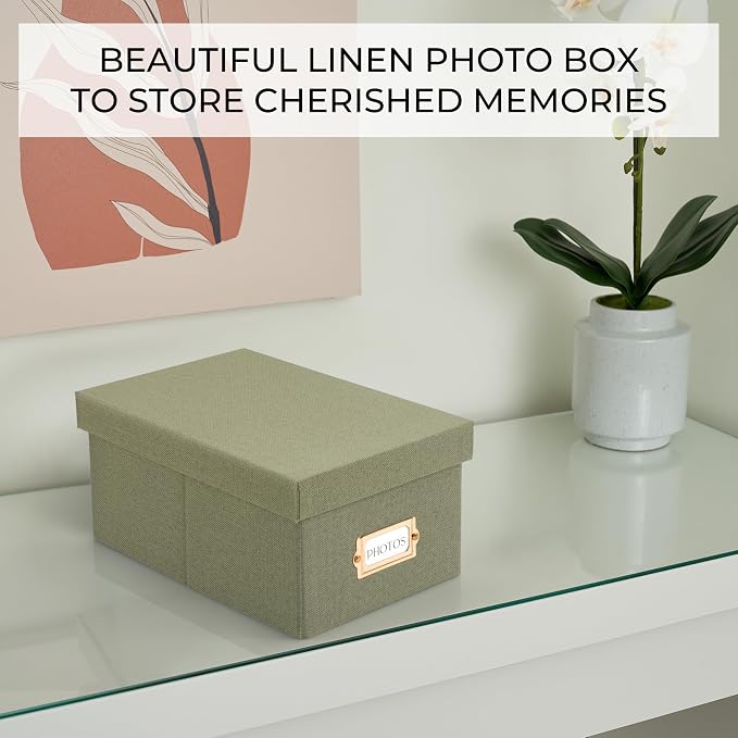 ZICOTO Decorative Photo Storage Box - Sturdy Linen Photo Organizer with Dividers is Perfect to Store Up to 850 Pictures and 4x6 Photos - Portable Scrapbook Storage Containers with Lid