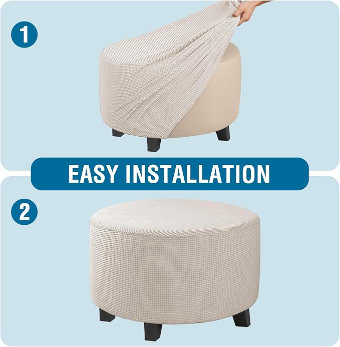 H.VERSAILTEX Ottoman Cover Stretch Ottoman Slipcover Round Ottoman Storage Cover Folding Stool Covers Furniture Protector Cover for Footrest Ottoman Fit Dia 20" - 23", Ivory